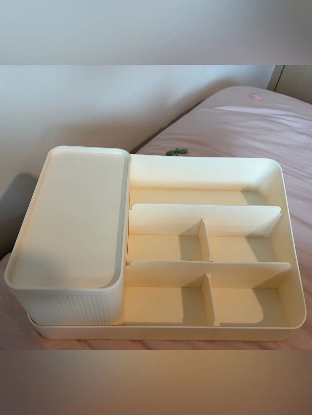 Neutral Cream Desktop Organizer Tray with Lid - Brand: